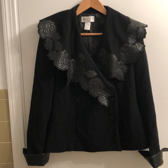 Newport News Black with Faux Leather Trim Pea Coat size 6 - Picture 1 of 6